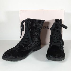 SHOEDAZZLE LAYNEY BOOTIE / GLAM FLAT COMBAT BOOTS IN BLACK VELVET SIZE 8 NIB